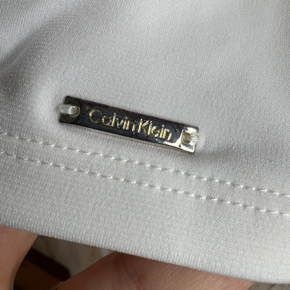 Calvin Klein Womens White Long Sleeve Ruffle Neck Tie Blouse Top Plus‎ Size L